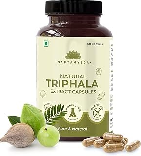 Saptamveda Natural Triphala Extract Capsules- 60 Capsules(Pack of 1), Each 500mg | Acidity & Gas Relief | Ayurvedic Support For Gut, Immune & Intestinal Health